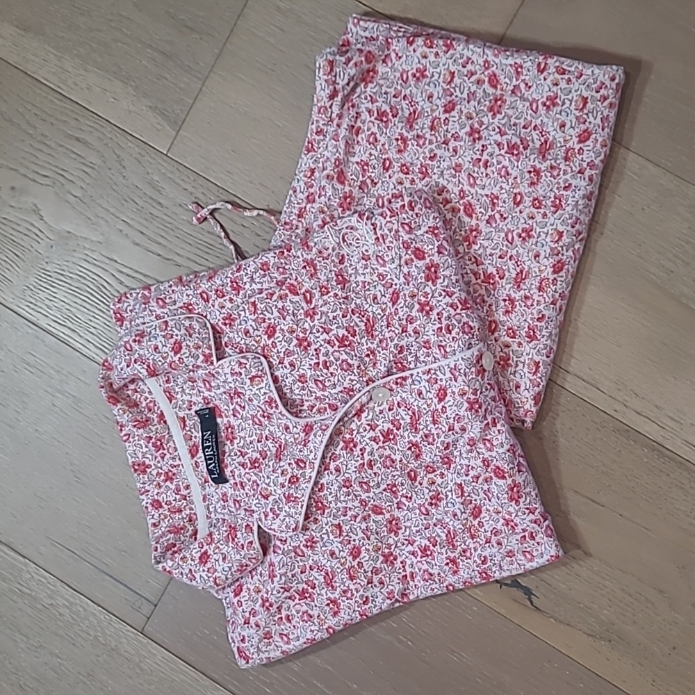 Lauren Ralph Lauren Red and White Floral Pajama Set